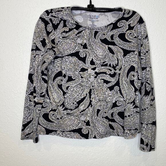croft & barrow Tops - Croft & Barrow The Classic T Long Sleeve Paisley Cropped Round Neck Shirt Sz PM